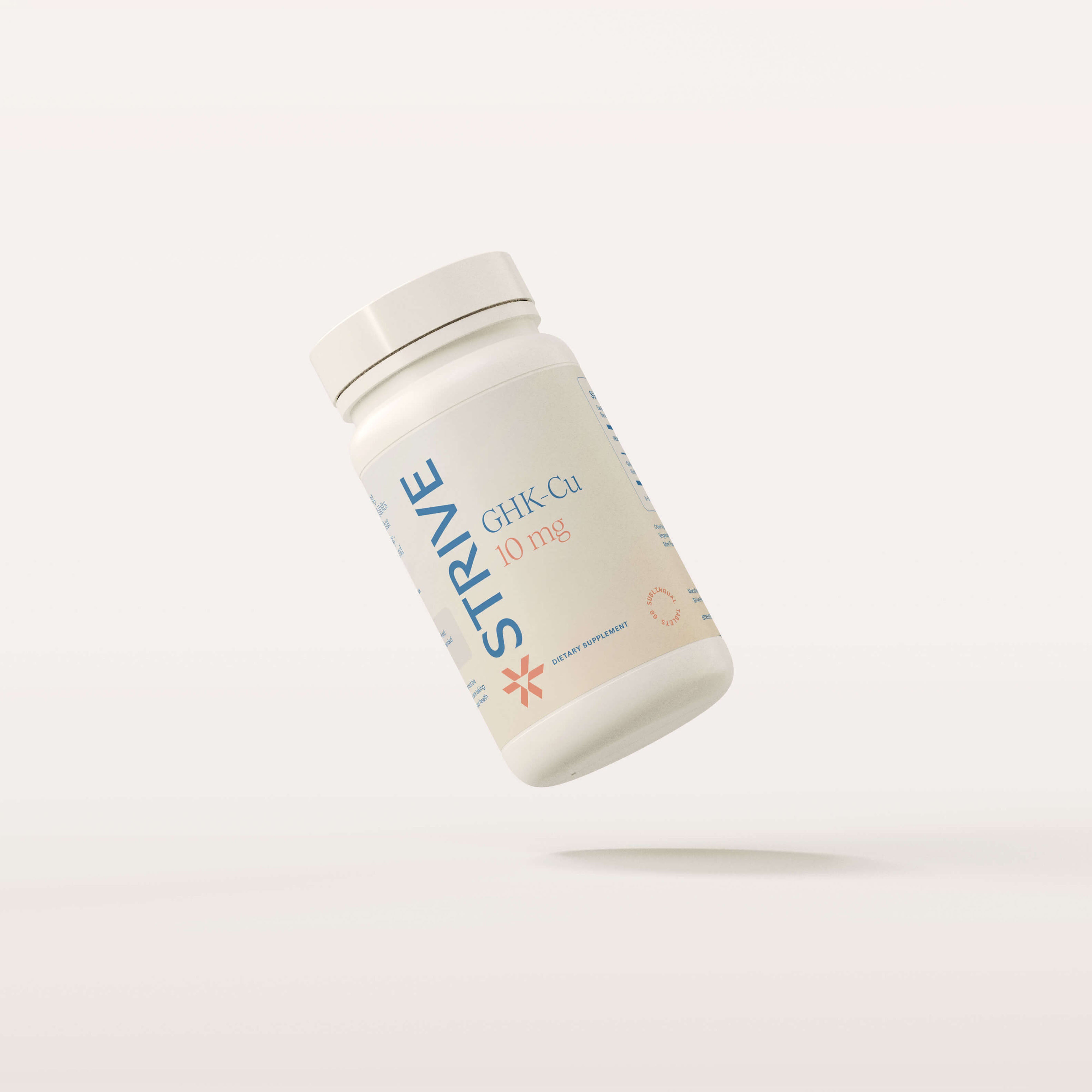 a white bottle of strive supplements GHK-Cu or a copper peptide 60 tablets
