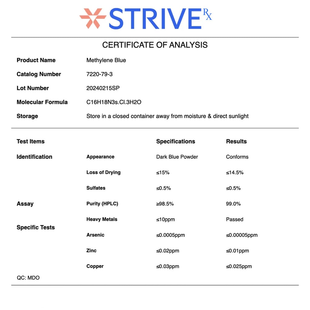 Strive Methylene Blue 10mg 60 Capsules Pharmaceutical Grade
