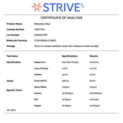 Methylene Blue Certificate of Analysis | Strive Supplements