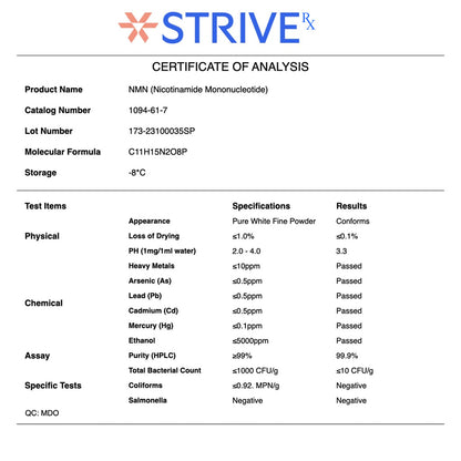 NMN Certificate of Analysis | Strive Supplements