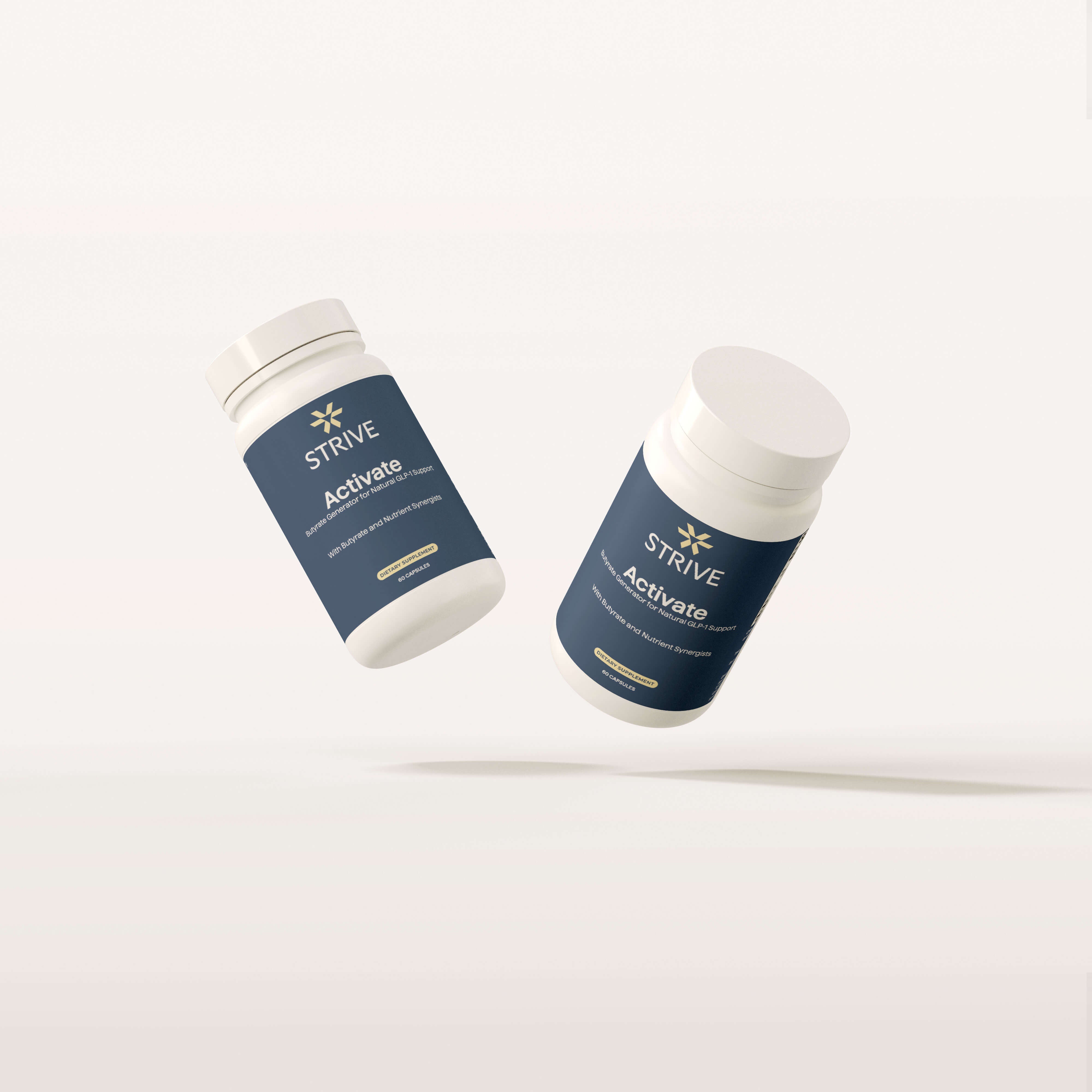 two bottles of strive activate a butyrate generator for natural GLP-1 support containing 60 capsules