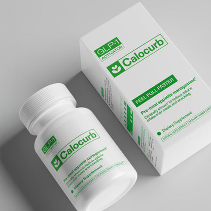 a photo of a bottle and box of calocurb glp-1 activator supplement