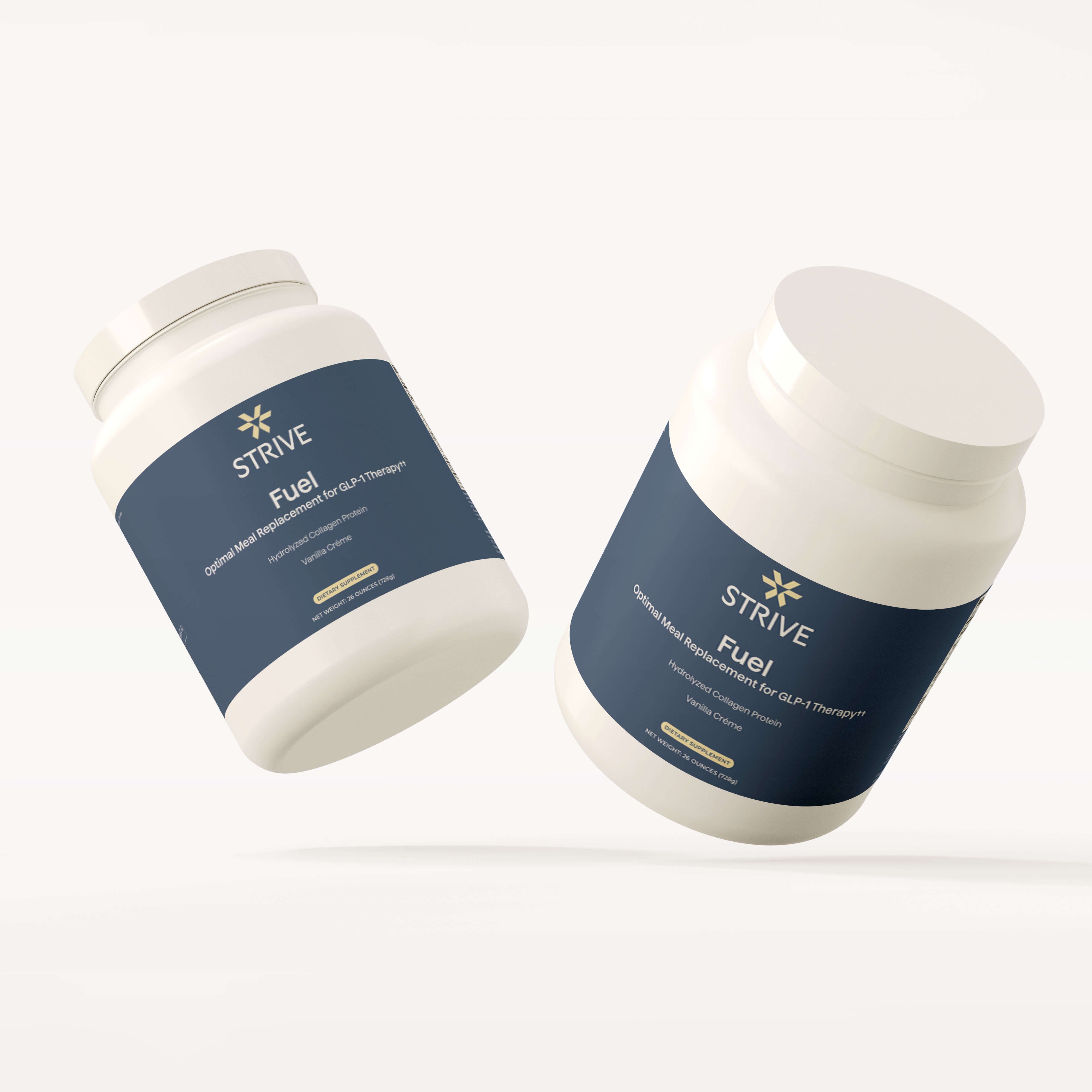 a photo of two strive pharmacy optimal meal replacement called fuel with vanilla flavor 26 ounces for glp1 nutrition support