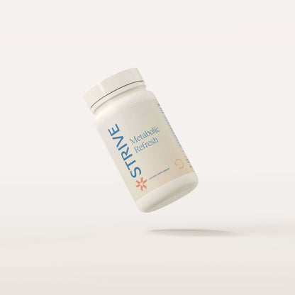 white bottle of strive pharmacy supplement metabolic refresh